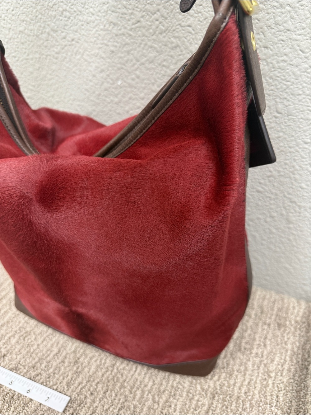 Coach Legacy Calf Hair Red Leather Hobo Bag with Brown Trim-NWOT - Picture 9 of 14
